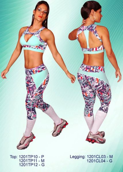 Conjunto Estampado Folhagem Verde Água Tam G